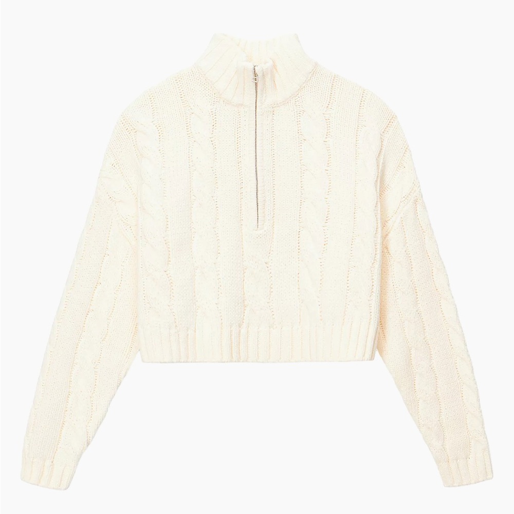 STAUD Cream Cable Knit Sweater